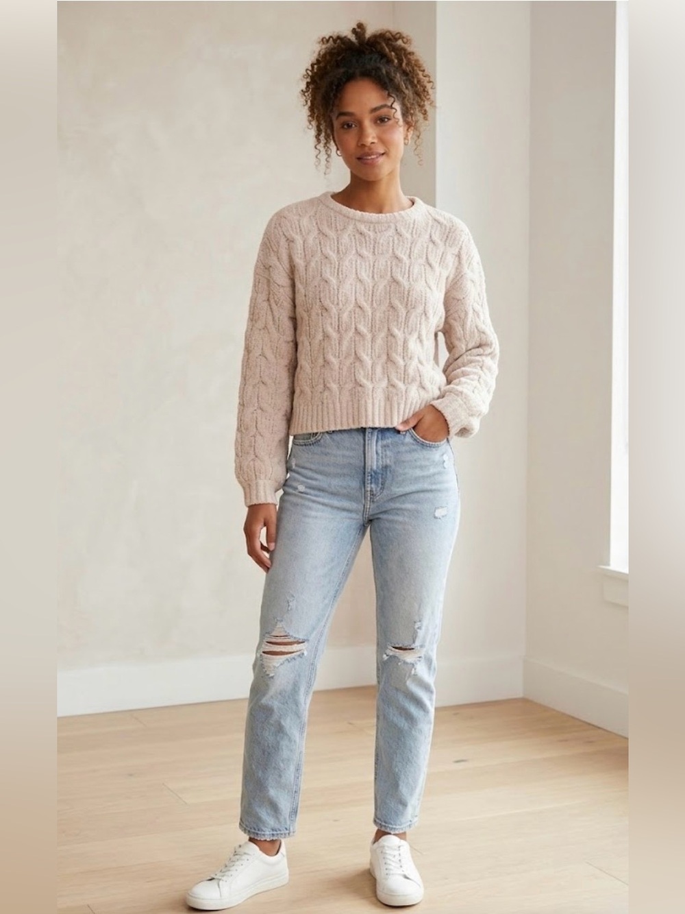 moon & madison Plush Sherpa Pullover in Light Taupe